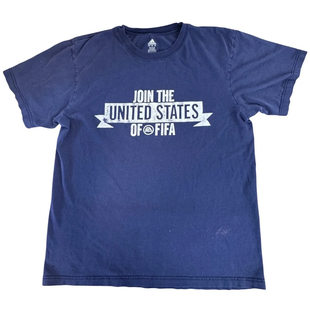 Vintage 2012 EA Sports Adidas United States Of FIFA Promo Shirt Navy Blue Lay